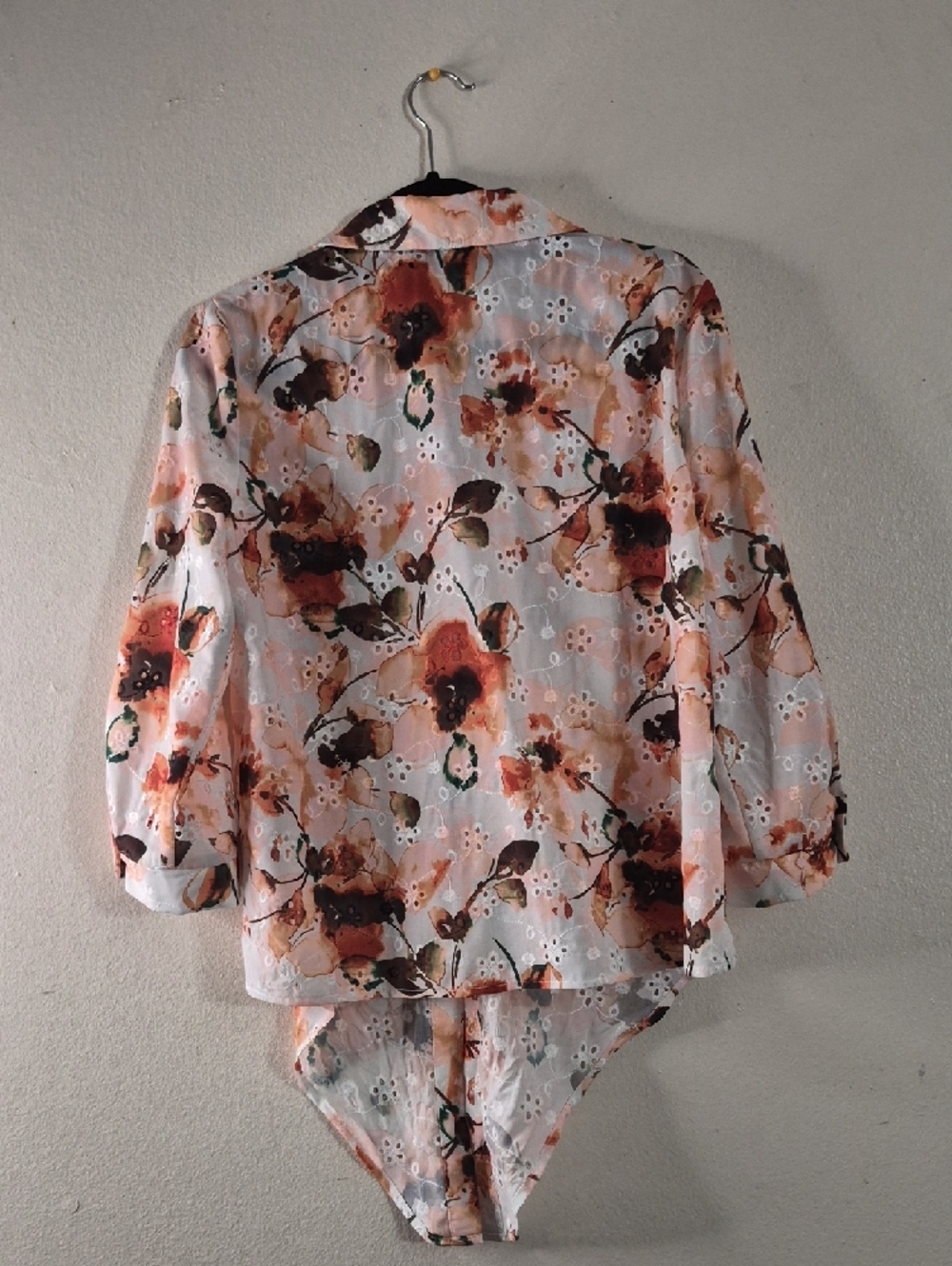 Joseph Ribkoff Peach Multi Floral Eyelet Button Front Shirt - Picture 2 of 8